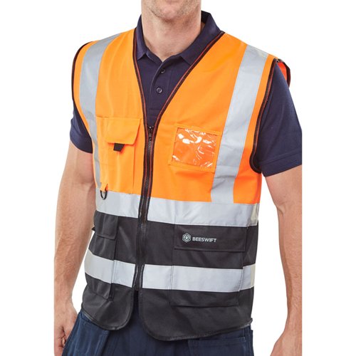 Beeswift Two Tone Executive Waistcoat Orange / Black XL
