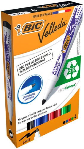 BIC Velleda 1701 Whiteboard Marker Bullet Tip 1.5mm Line Assorted Pack of 4