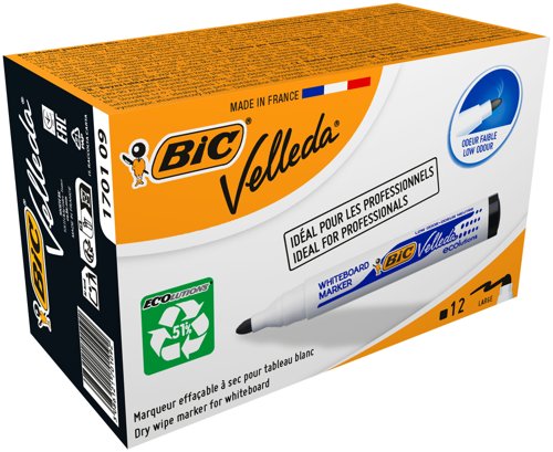 BIC Velleda 1701 Whiteboard Marker Bullet Tip 1.5mm Line Black Pack of 12