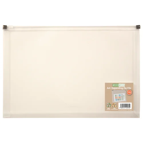 Eco Eco A4+ 50% Recycled Expanding Zip File Clear - Single