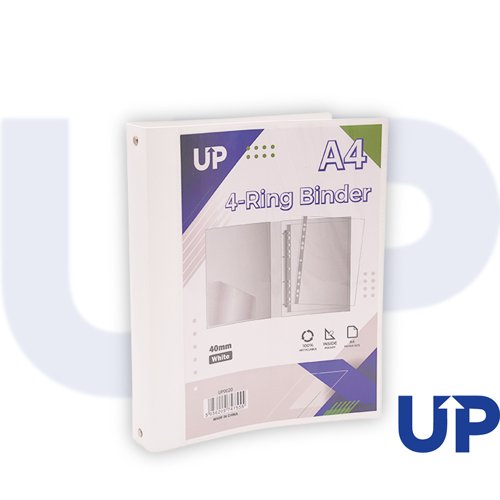 UP A4 Presentation Binder 4 Ring 40mm - White (10)