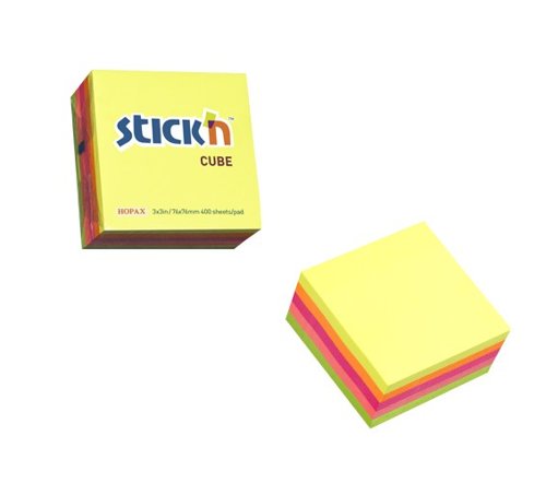 Repositional Notes UP Repositionable Notes Cube 76x76mm Neon Assorted Colours (1)