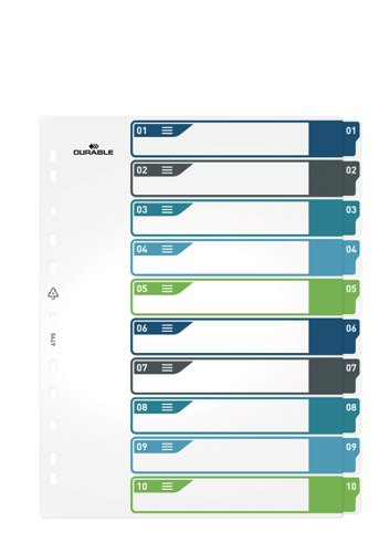 Durable 10 Part Numbered Index Divider
