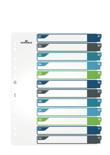 Durable 12 Part Numbered Index Divider
