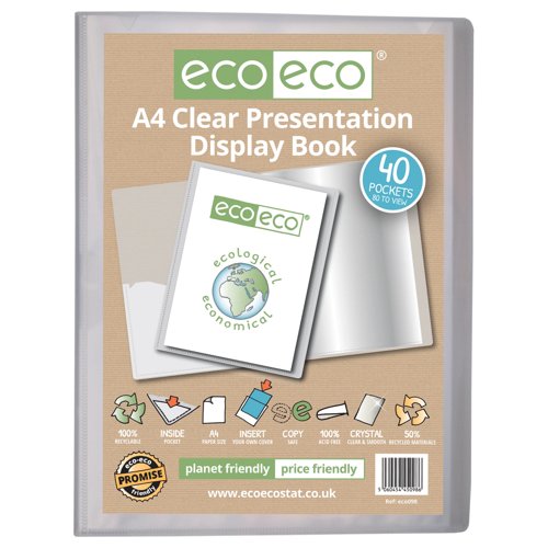Eco Eco A4 50% Recycled Presentation Display Book with 40 Clear Pockets - Single
