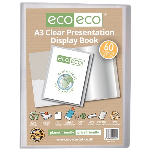 A3 50% Recycled Presentation Display Book with 60 Clear Pockets - Single