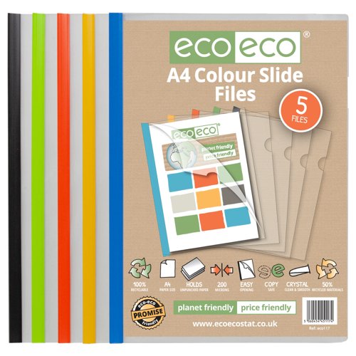 A4 50% Recycled Colour Easy Slide Files - Pack of 5