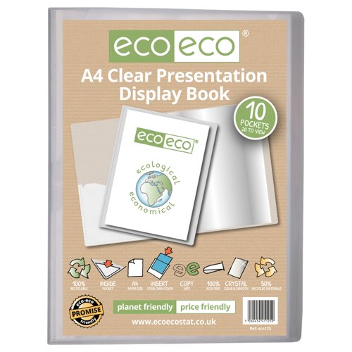 A4 50% Recycled Presentation Display Book with 10 Clear Pockets - Single