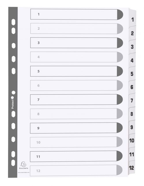Exacompta Mylar Printed 160 GSM Indices A4 12 Part, 1 to 12 Numbered Tabs