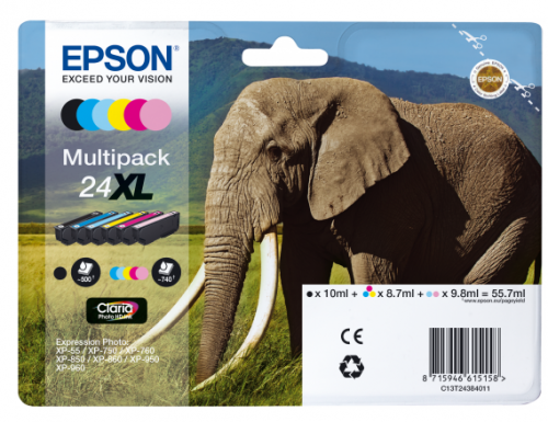 OEM Epson C13T24284011 (24) Ink Cartridge Multi Pack BkCMYLCLM 360 Pages 1x240 Pages + 5x360 Pages 1x5.1ml + 5x4.6ml Pack=6