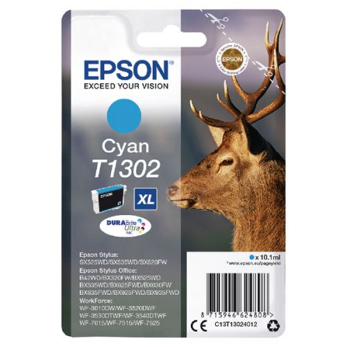 OEM Epson C13T13024012 (T1302) Ink Cartridge Cyan XL 765 Pages 10.1ml