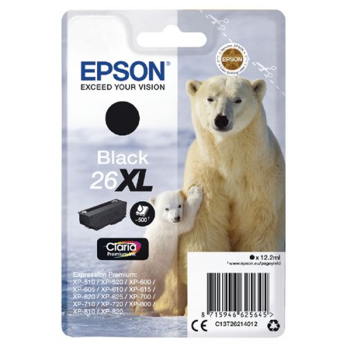 Epson C13T26214012 (26XL) Ink Cartridge Black High Capacity XL 500 Pages 12.2ml