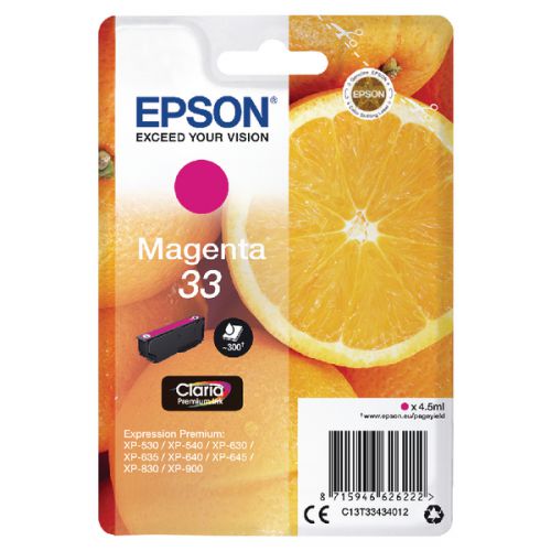 OEM Epson C13T33434012 (33) Ink Cartridge Magenta 300 Pages 4.5ml
