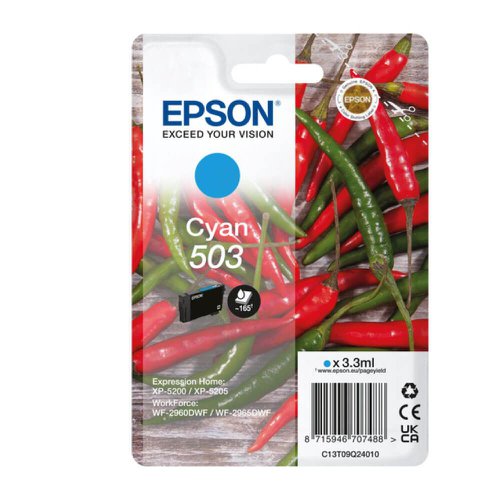 Epson C13T09Q24010 503 Ink Cartridge Cyan 165 Pages 3.3ml