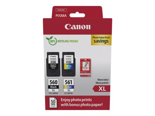 OEM Canon 3712C008 PG-560XL + CL-561XL Black and Colour with Photo Paper