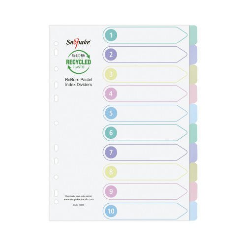 GRS ReBorn Index Dividers - 10 Part A4 Pastel Asstd- 5 Files