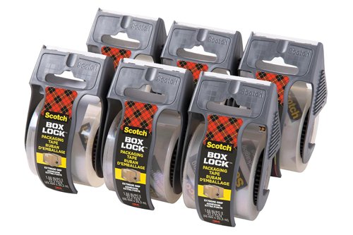 Scotch Box Lock Packaging Tape 195-6-EF, 48 mm x 20.3 m, 6 Rolls with Dispensers/Pack