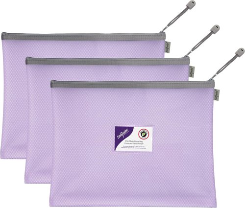 EVA Pastel Mesh HC Foolscap Zippa Bag - Purple- 3 Bags