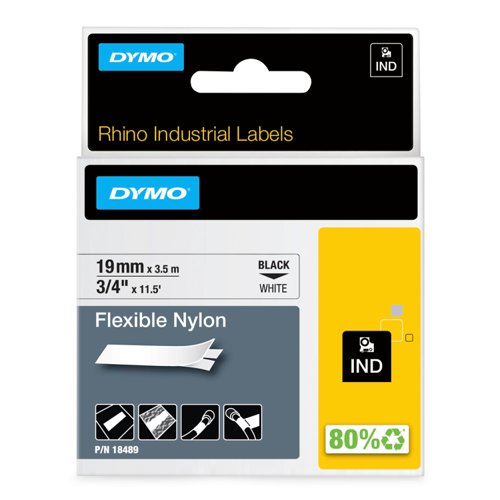 OEM Dymo 18489 Black On White Flexible Nylon Adhesive Tape 19mm x 3.5m