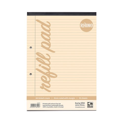 RHINO A4 Special Refill Pad 50 Leaf, Cream Tinted Paper, F8M (Pack of 6)