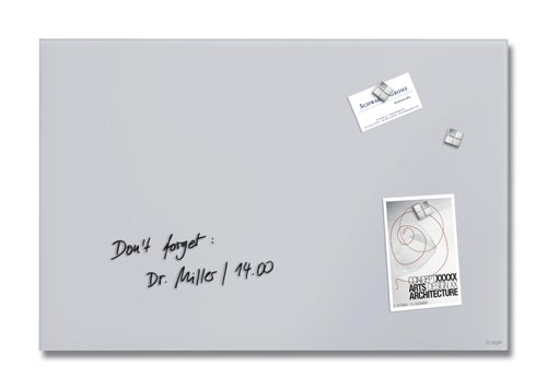 Wall Mounted Magnetic Glass Board 600x400x15mm - Matt Light Grey