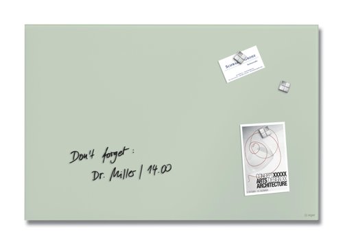 Wall Mounted Magnetic Glass Board 600x400x15mm - Matt Mint