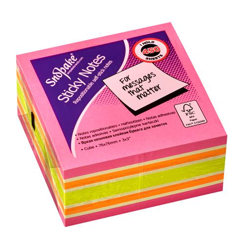 FSC Pink Rainbow NeonMix Sticky Notes 450 Sheet Cube- 1 Cube