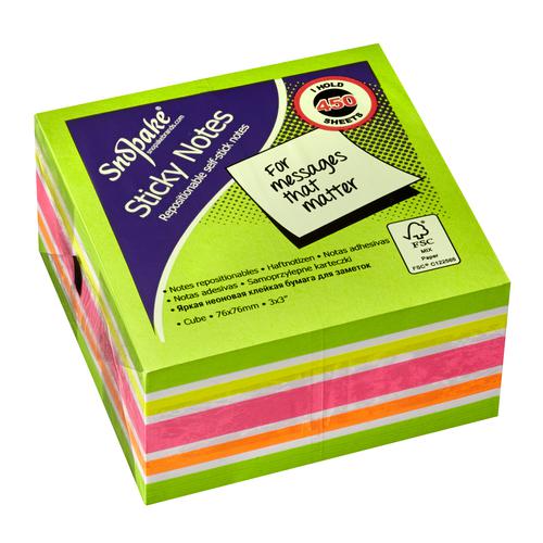FSC Green Rainbow NeonMix Sticky Notes 450 sheet Cube- 1 Cube