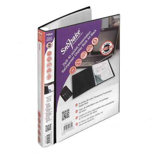 ZipIt ReOrganiser Display Book 40 Pocket / 80 sides to view A4 Black- 1 Book