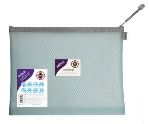 EVA Pastel Mesh HC Foolscap Zippa Bag - Blue- 3 Bags