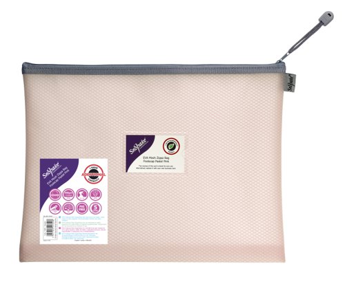EVA Pastel Mesh HC Foolscap Zippa Bag - Pink- 3 Bags